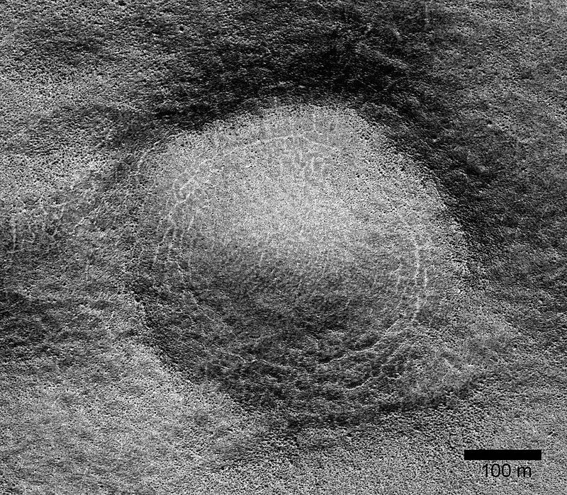Close view of possible pingo with scale, as seen by HiRISE under HiWish program Lat: 54.7° S Long: 202.7°E (157.3 W)