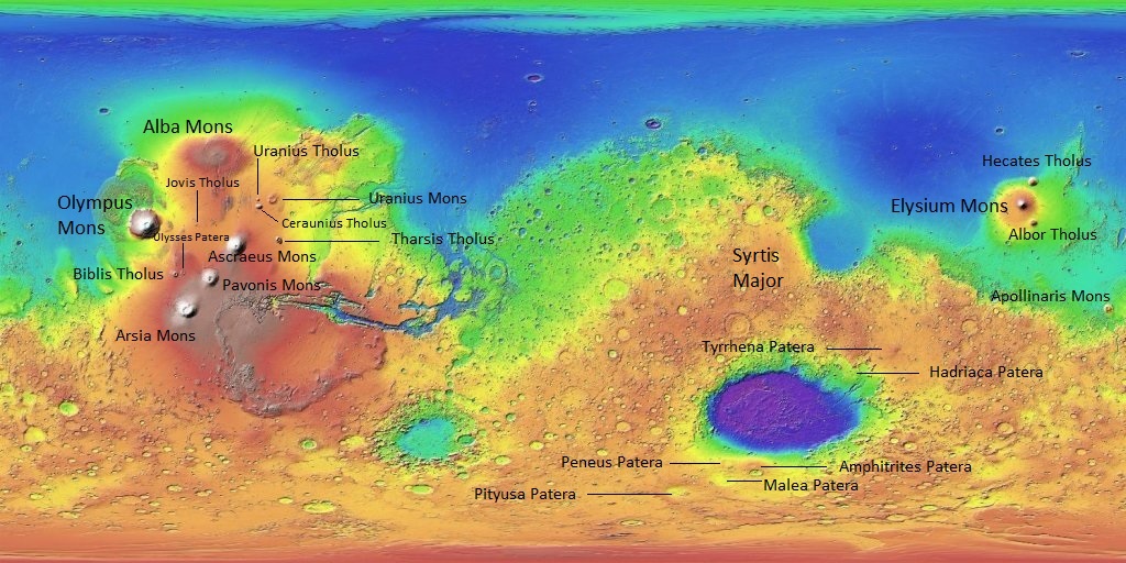 Topo map showing location of major volcanoes