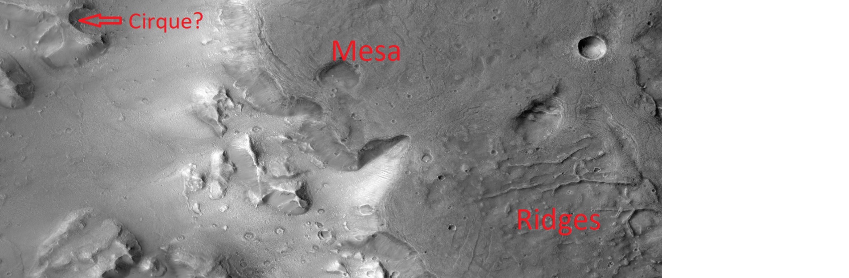Mesa, ridges, possible cirques near Face