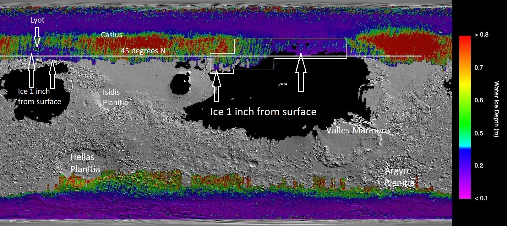 Locations of near surface Ice