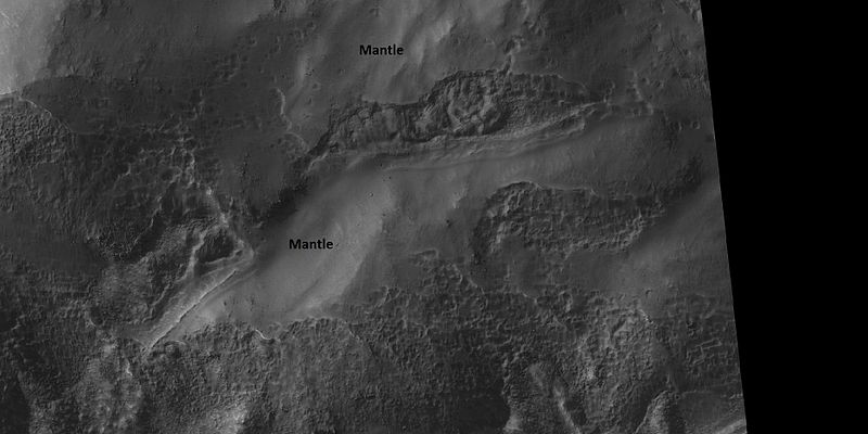 Close view of places covered and not covered by mantle layer which falls from the sky when climate changes