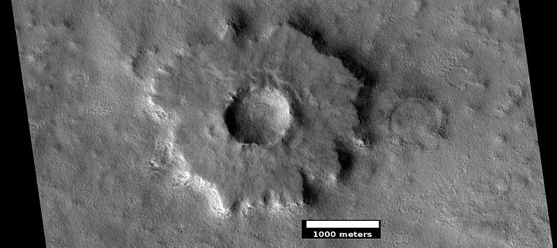 Pedestal crater The surface was protected from erosion by the ejecta. In the past all the surrounding ground was at the level of the pedestal. Most of the loss is thought to be from the loss of ice."