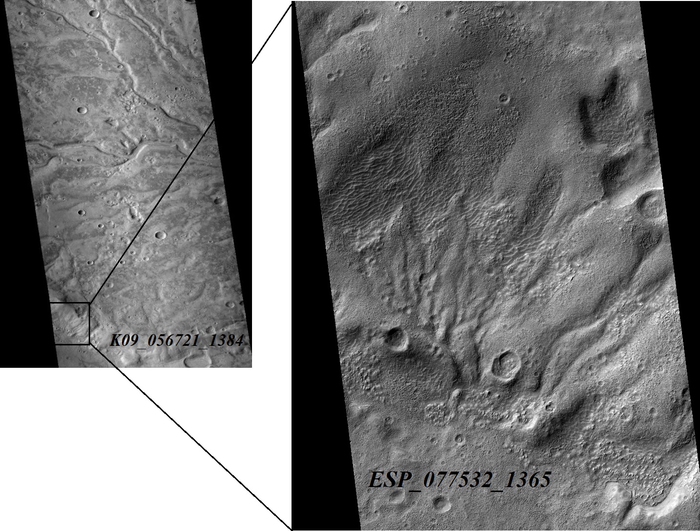Some channals of Warrego Valles, as seen by CTX and HiRISE