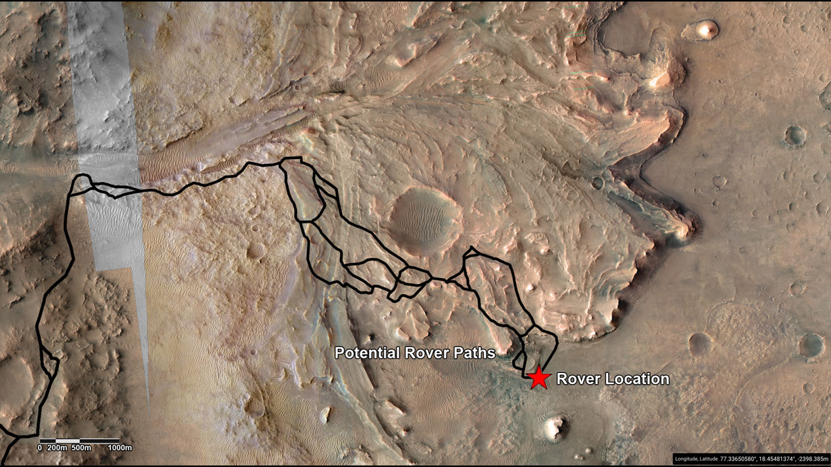 Possible future paths of Perseverance Rover, as revealed in news conference on September 15, 2022.