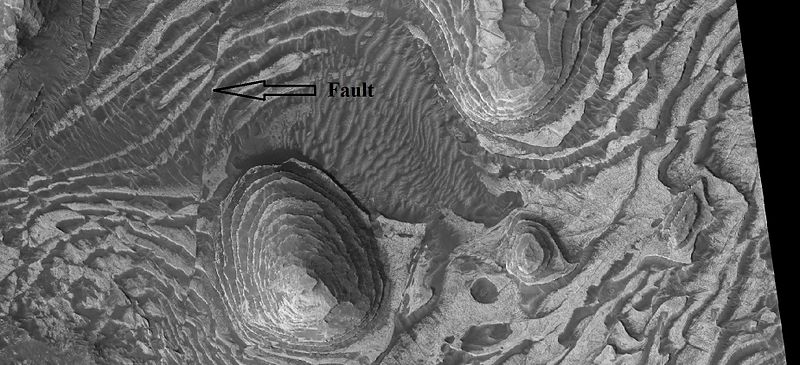 Layers and fault in Firsoff Crater