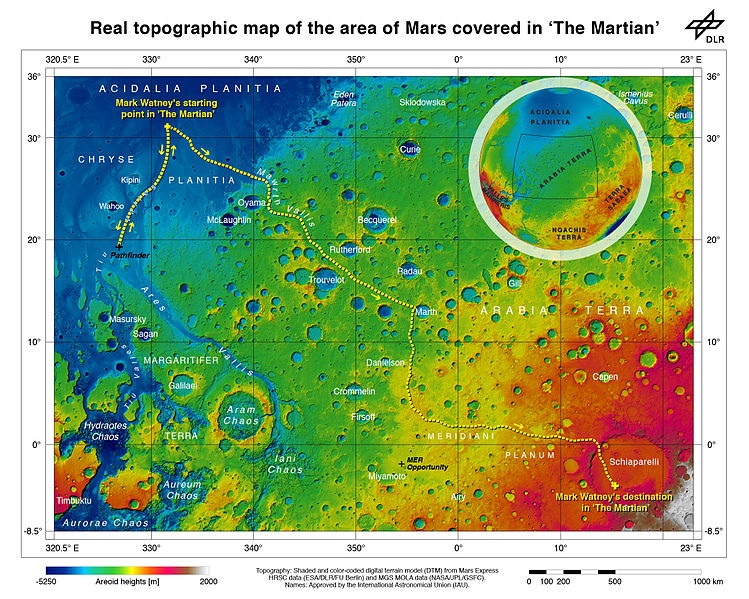 The route taken on Mars from the movie “The Martian”