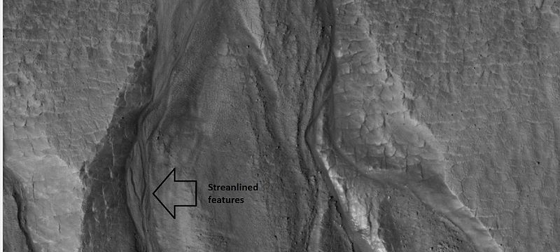 Close-up of gullies, as seen by HiRISE under HiWish program. The streamlined shapes were once thought to be caused by running water.
