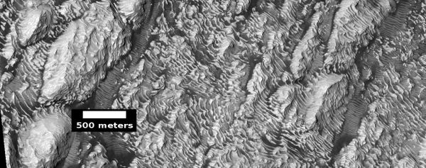 Layers on the floor of Danielson Crater taken under the HiWish program